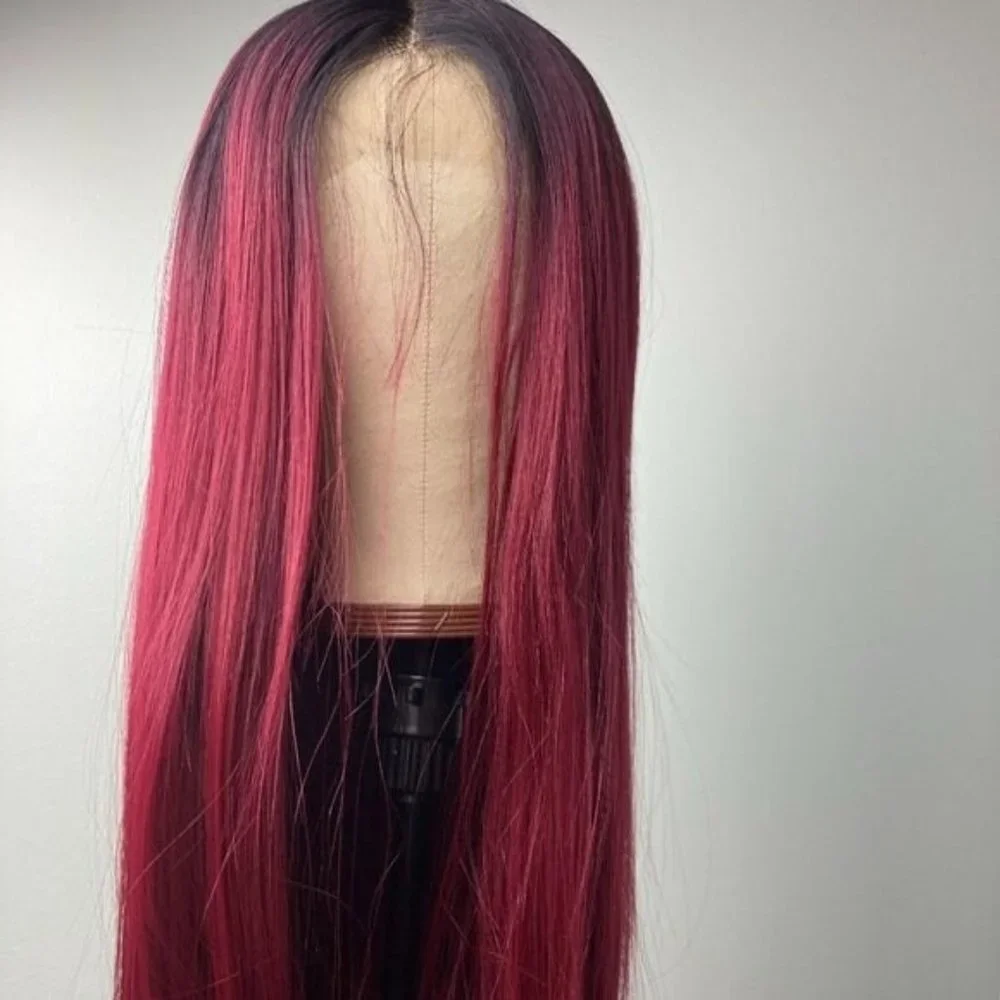 Straight Long Black Red Lace Front Wig